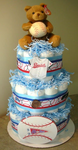 Atlanta Braves Baseball Diaper Cake Baby Shower Centerpiece Gift