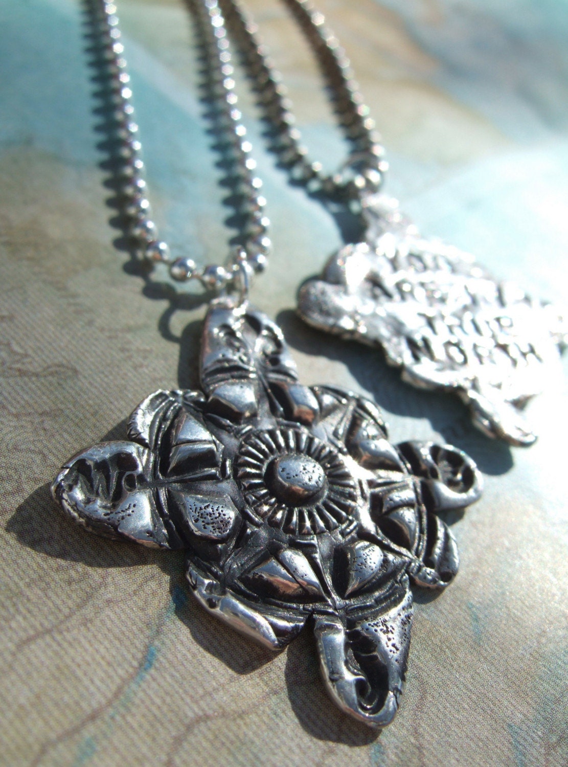 You Are My True North, Rustic Compass Necklace in Fine Silver, Lover's Gift for Him or Gift for Her, Nautical Jewelry, Eco Friendly Jewelry