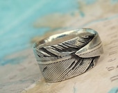 Hand Made Jewelry, Cool Silver Feather Ring, Rustic Jewelry, Unique Feather Ring, Custom Whole & Half Sizes 4 5 6 7 8 9 10 11 12 13 14 15