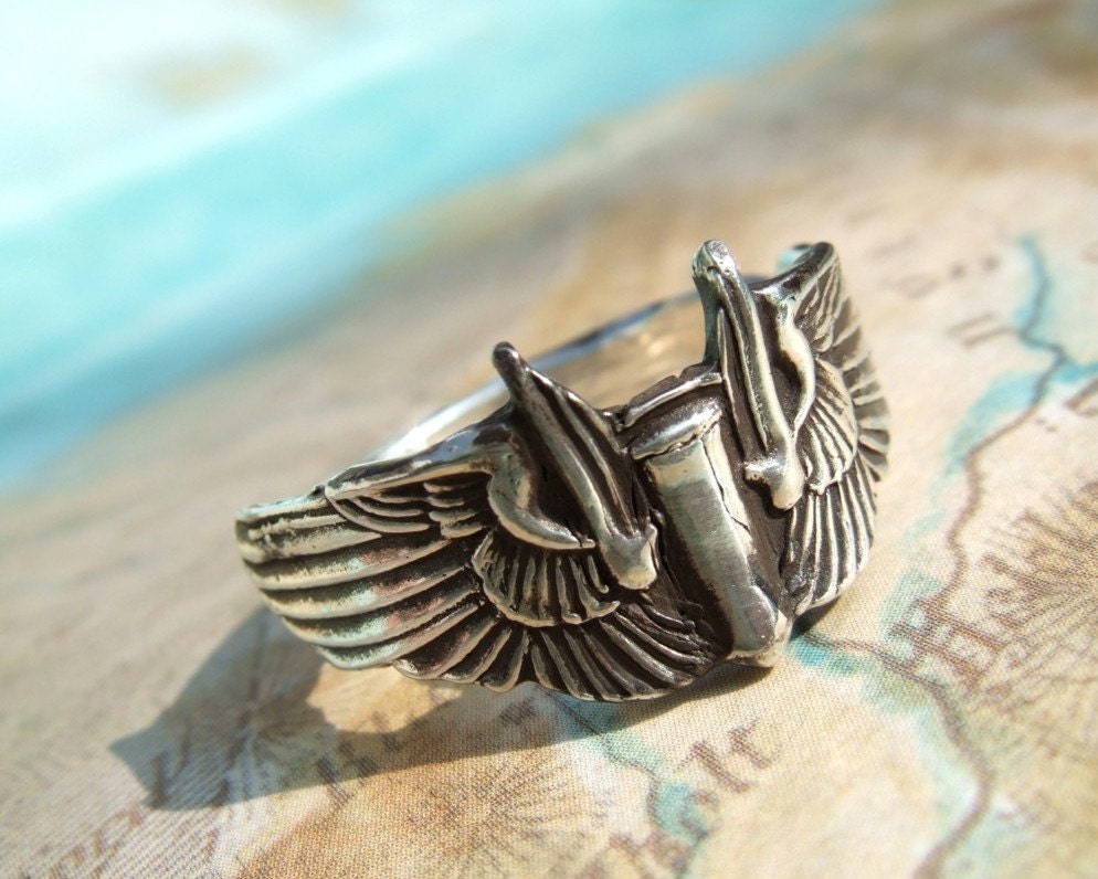 Silver, Ring, Fine Silver Jewelry, Winged Bomber, Eco-Friendly Ring in Fine Silver, Military Wife Wives Jewelry, Custom Size Wings Ring