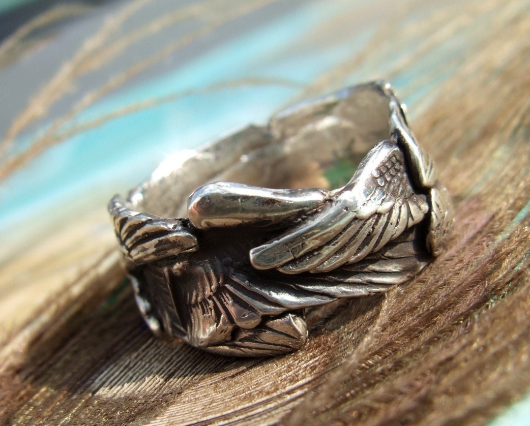 Bird Wings Silver Ring, Silver SurvivorJewelry, Silver Memorial Ring, Fine Silver Jewelry, In Memoriam Jewelry, Personalized Sympathy Gift