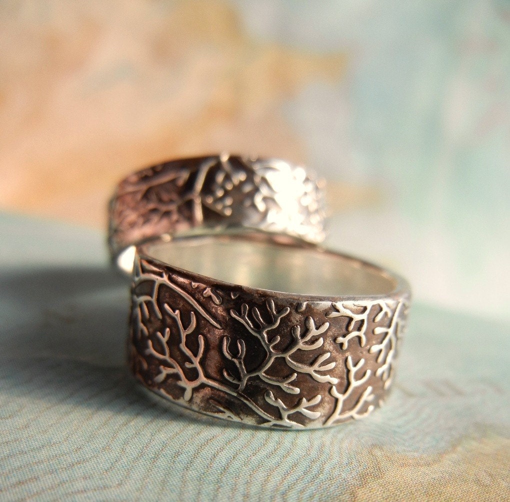 Ocean Jewelry, Silver Beach Ring, Fine Silver Nautical Coral Reef Ring, Ocean Coral Ring, Custom Size Band 4 5 6 7 8 9 10 11 12 13 14 15