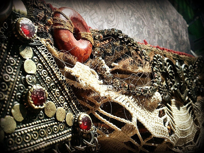 Orientalism in Tattered Lace - Tribal Fusion Belt - size Small