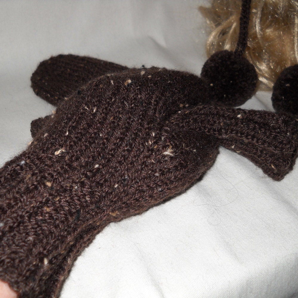 Chocolate Tweed Mittens - Washable