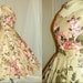 RESERVED--1950's PINK ROSE Print Cotton Cocktail Dress Set Vintage 50's Wedding Floral Novelty Print Skirt Top Party Dress and Petti