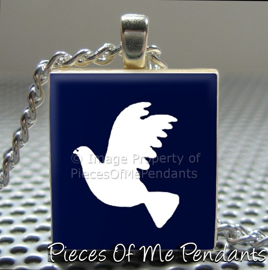 Pendant DOVE - Necklace Charm handmade with Scrabble Wood Tile ... Jewelry Art by Pieces Of Me Pendants