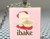 Pendant IBAKE (pink or brown) - Necklace Charm handmade with Scrabble Wood Tile ... Jewelry Art by Pieces Of Me Pendants
