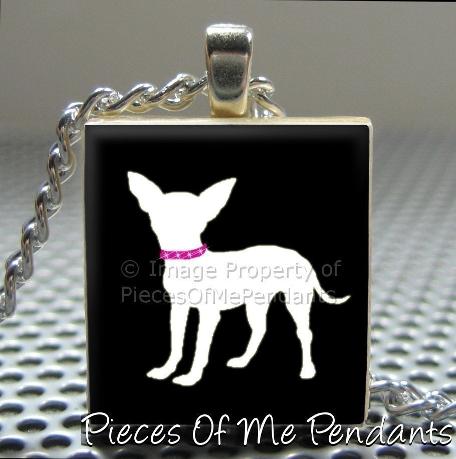 Pendant CHIHUAHUA - Necklace Charm handmade with Scrabble Wood Tile ... Jewelry Art by Pieces Of Me Pendants