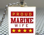 Pendant Proud MARINE Wife or Mom or Grandmother  - Necklace Charm handmade with Scrabble Wood Tile ... Jewelry Art by Pieces Of Me Pendants