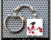 Keychain BIRD On RED BLOSSOMS - Scrabble tile Key Chain or Choose Any Design from my Shop ... handmade by Pieces Of Me Pendants