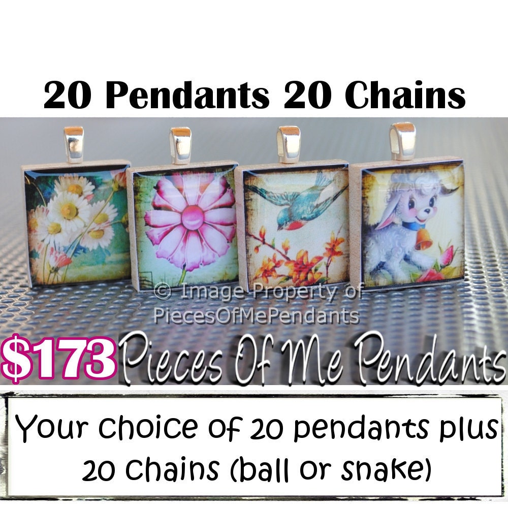 20 Scrabble Pendants Plus 20 Chains WHOLESALE SPECIAL ... Scrabble Necklaces Wholesale Gift Set