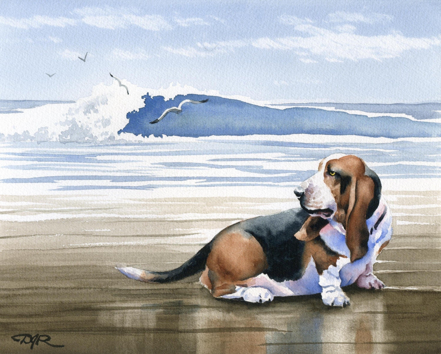 BASSET HOUND Dog Art Print Signed by Artist DJ Rogers