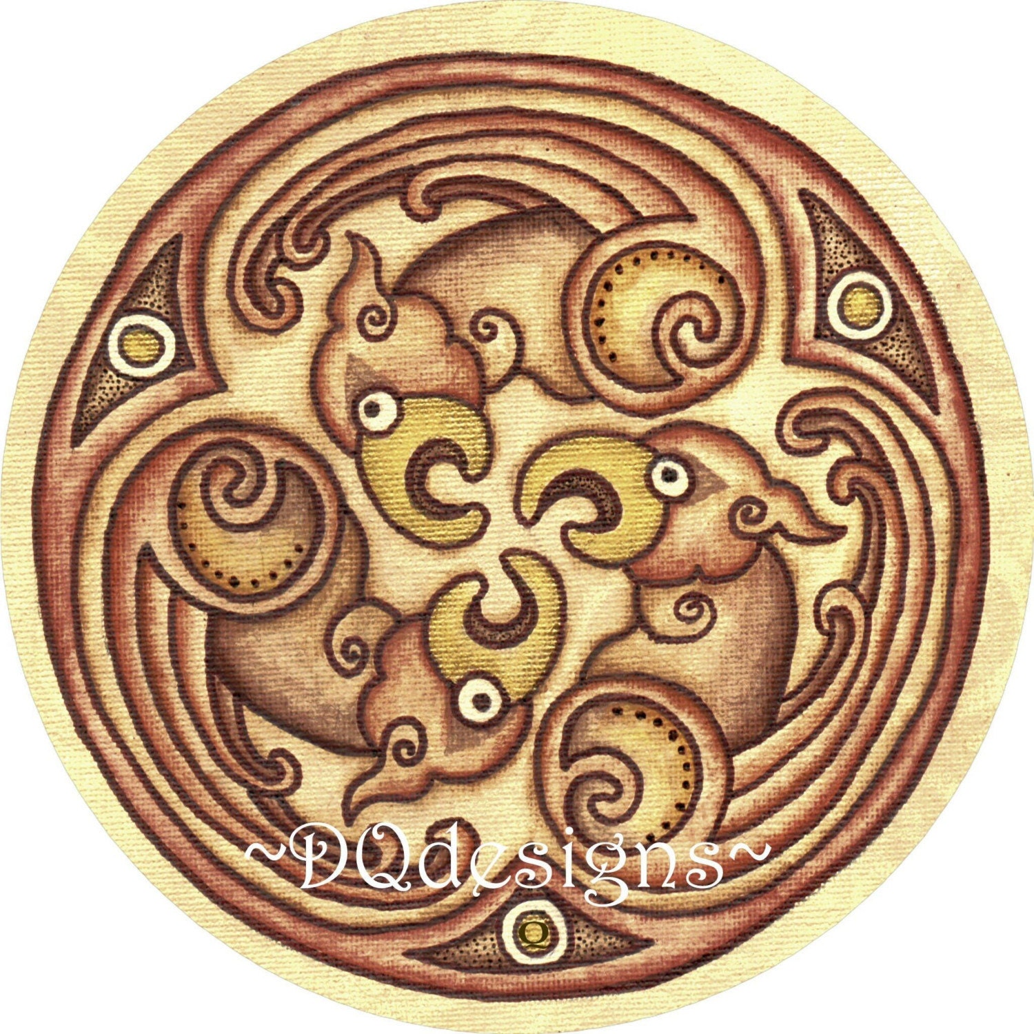 Griffin-Go-Round Paperweight...  Original DQdesigns Mini-Print Under Glass