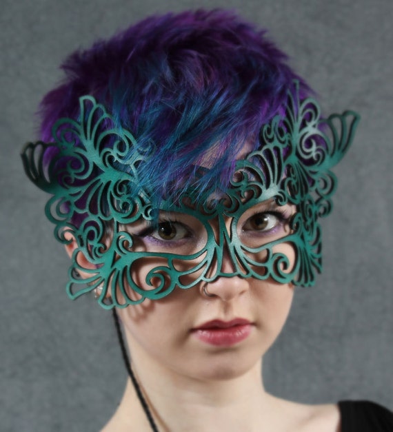 Rococo  lacy mask in teal leather