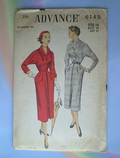 Vintage 50s Dolman Sleeve Slim Dress Unused Pattern 34