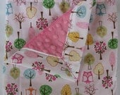 Owls and Pink Chenille Minky Baby to Toddler Blanket - LIMITED AVAILABILITY