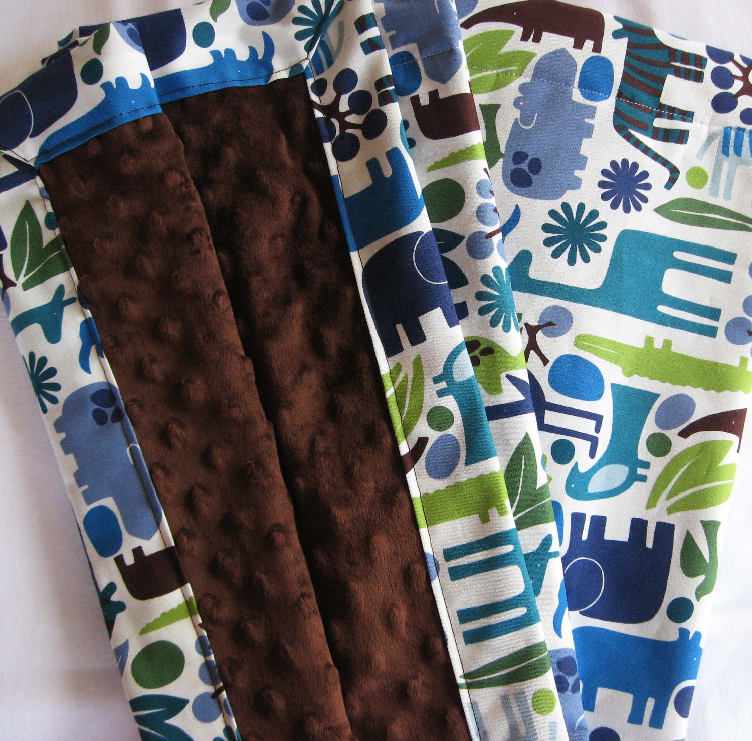2D Zoo Animals and Chocolate Minky Baby to Toddler Blanket