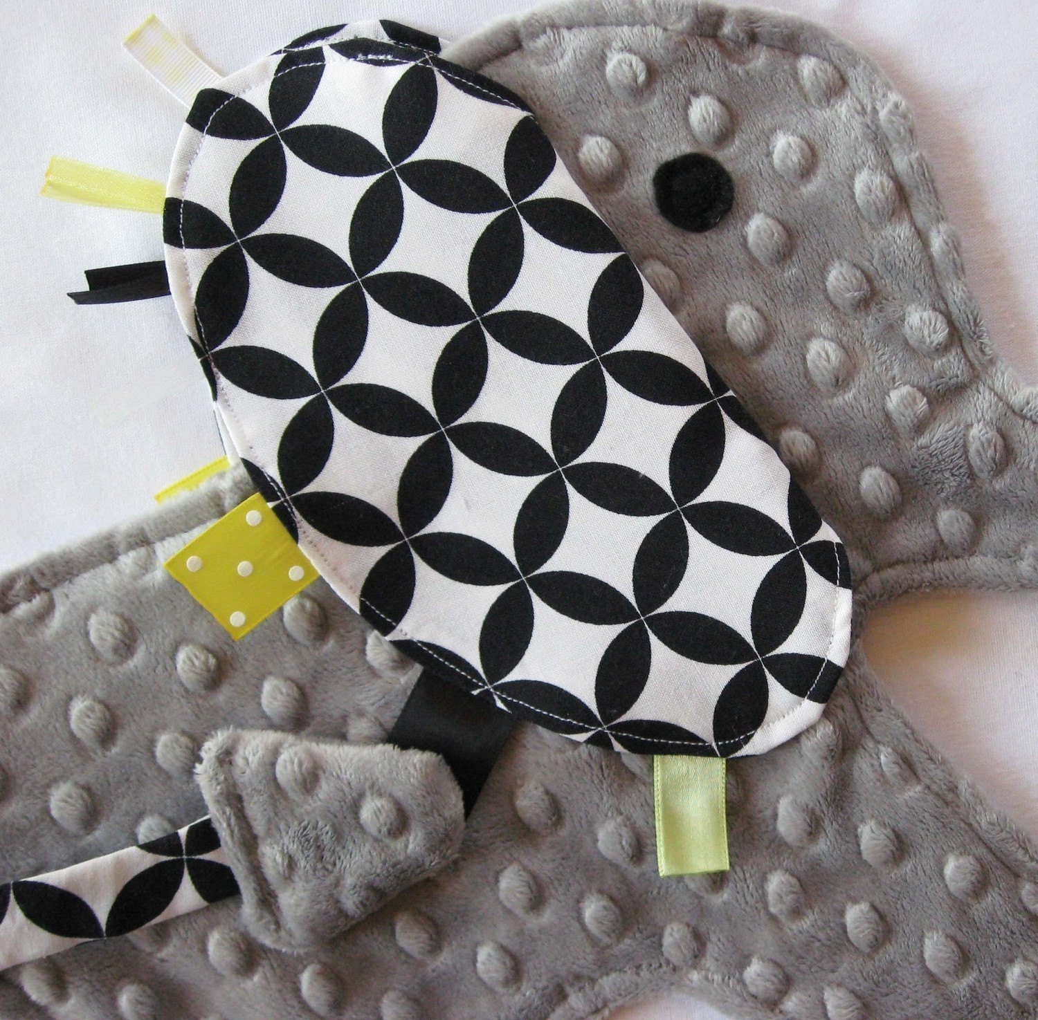 Elephant Lovey Blanket with Your Choice of Ribbon Colors - MADE TO ORDER