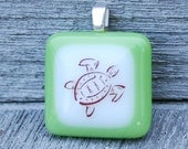 Sea Turtle Pendant Fused Glass Pendant Handmade Jewelry