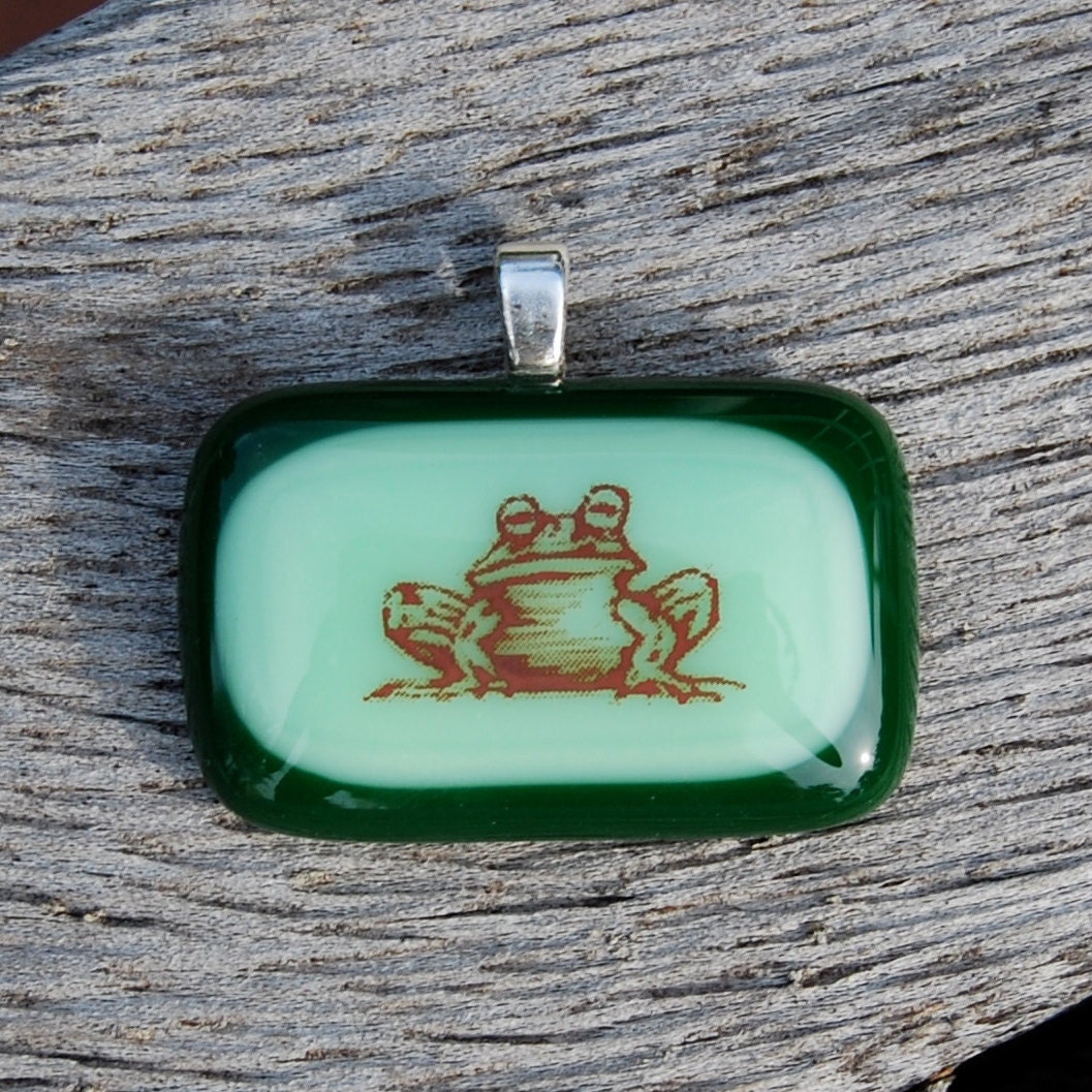 Frog Fused Glass Pendant Prince Charming Toad Handmade Jewelry