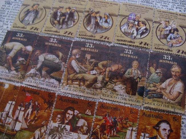 postage stamp ephemera - vintage Australiana - 3 sets - 15 mixed