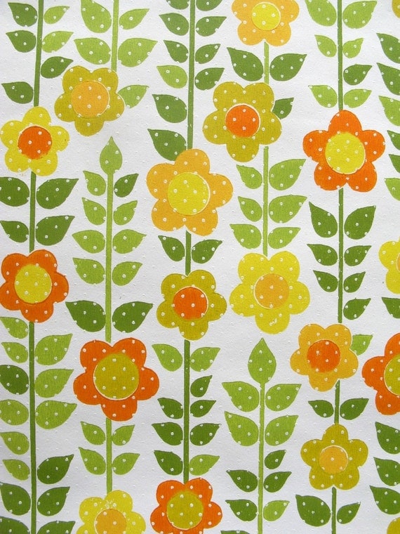 vintage wallpaper - sunny floral with dots - per half yard