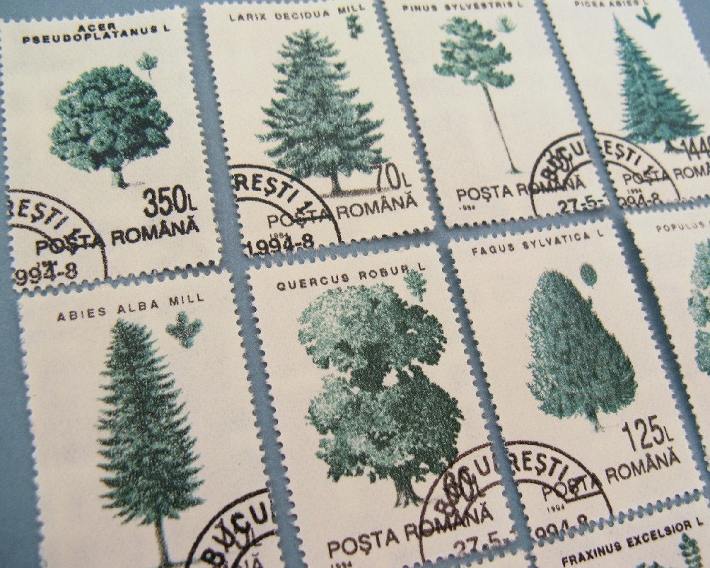 Romanian trees stamp set - postage stamp ephemera