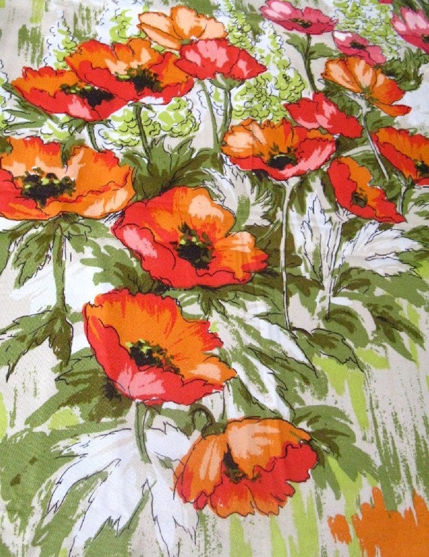 vintage fabric -  field poppies