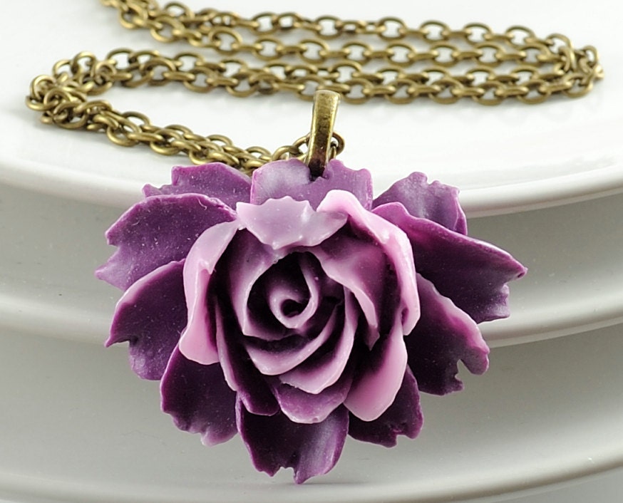 Pendant Necklace Flower Necklace Rose Necklace . Purple and Lilac Rose Flower . Argentina Necklace in Purple and Lilac