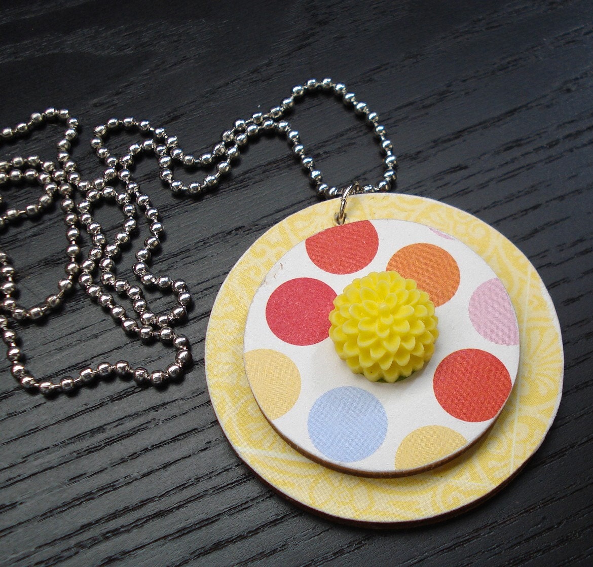 Yellow pom pom necklace