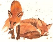Fox and Mate watercolour art print, fox, fox painting, fox lover gift, art under 20