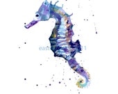 Blue SEAHORSE Print, SMALL, 5x7 print, Best Friend Gift, seahorse painting, seahorse art