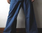 NAVY Blue Cotton THAI Fisherman Wrap Pants PERFECT for All Size