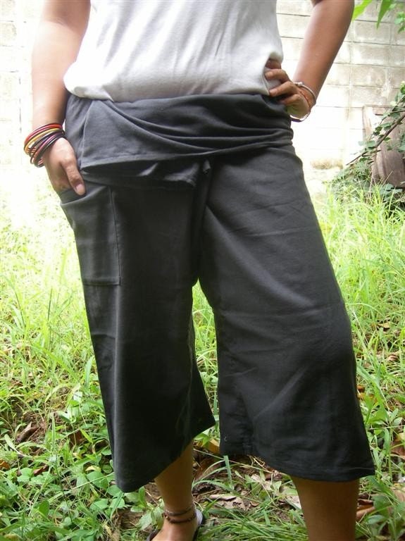 Grey CottoN THAI Fisherman Wrap Pants PERFECT for All Size ......3/4 Length