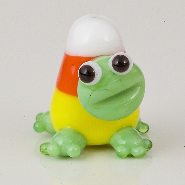 SALE - Trick or Treat Turtle Dressed in a Candy Corn Costume - handmade lampwork bead