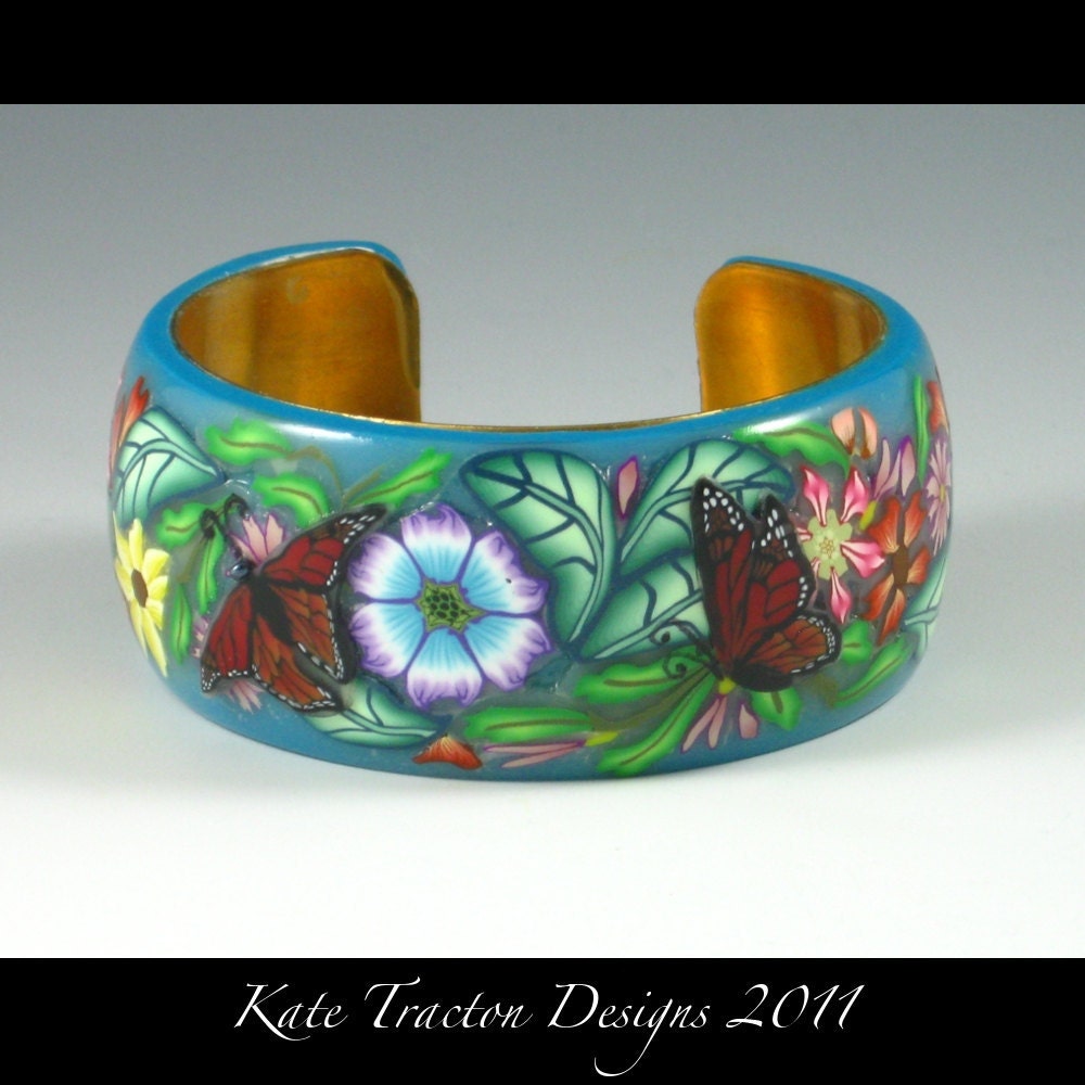 Polymer Clay Rousseau Bracelet (Blue Floral)