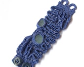 Textile bracelet Cobalt blue violet 2 greenish sea glass crochet handmade in UK Birthday spring summer gift for her Valentine Easter