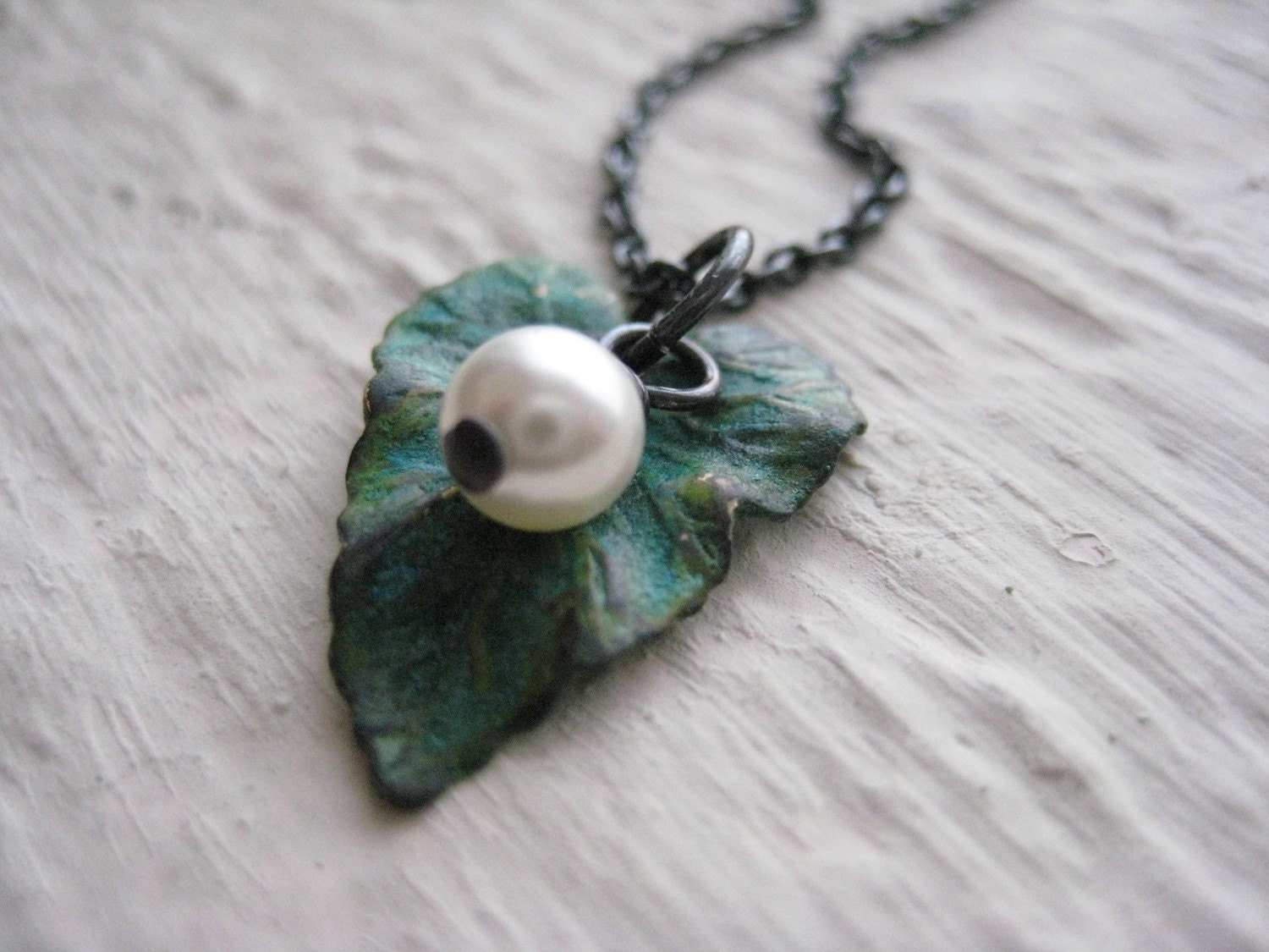 Woodland Necklace- Sterling Silver, Brass Leaf, Swarovski Pearl