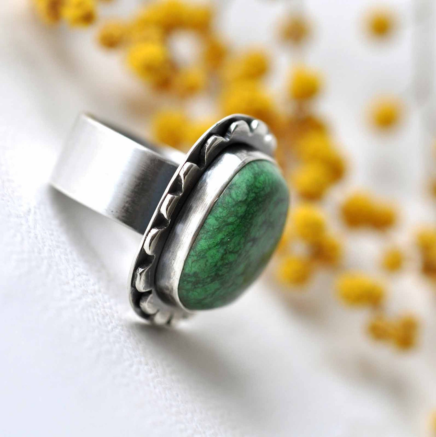 Ring - Maw sit sit cabochon - Sterling silver - green - size 6,5 - ooak