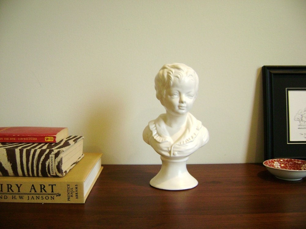 Ceramic little boy bust, vintage head statue