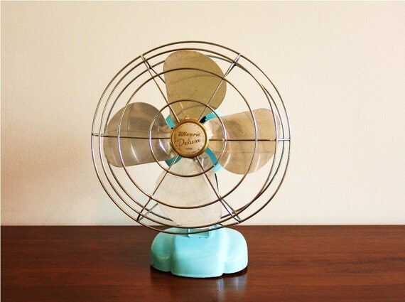 Refurbished vintage electric Wizard fan in aqua blue