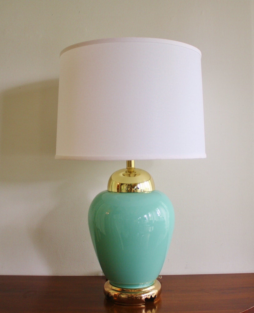 Vintage turquoise glass table lamp