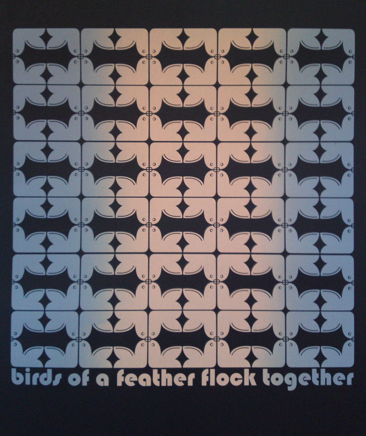 Screen Print - Birds Of A Feather - Grey and Orange Ombre on Black