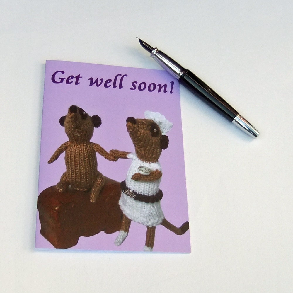 Meerkat Nurse card, Get well soon, greetings for a sick friend, hospital, operation, illness, meerkat card