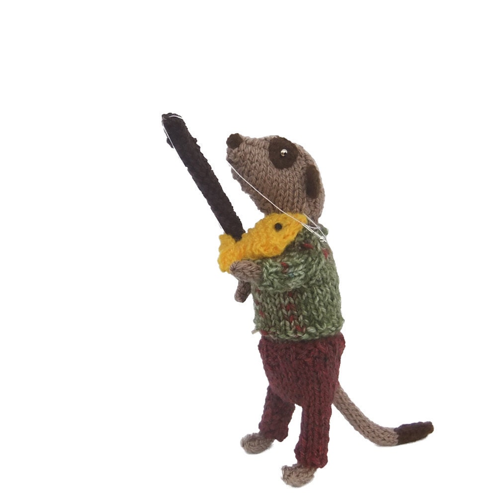 Meerkat Fisherman, hand knitted Angler, sport, angling, fishing, fathers day