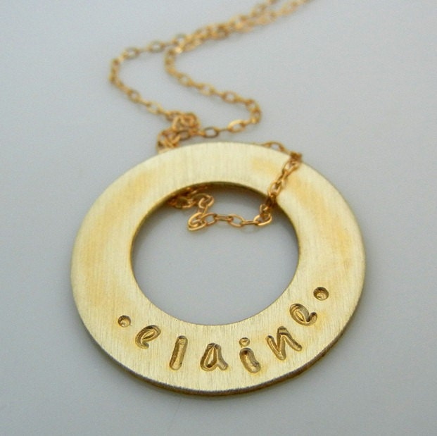 Personalized Gold Necklace, 14K Gold Filled Custom Washer Necklace, NINA, by E. Ria Designs