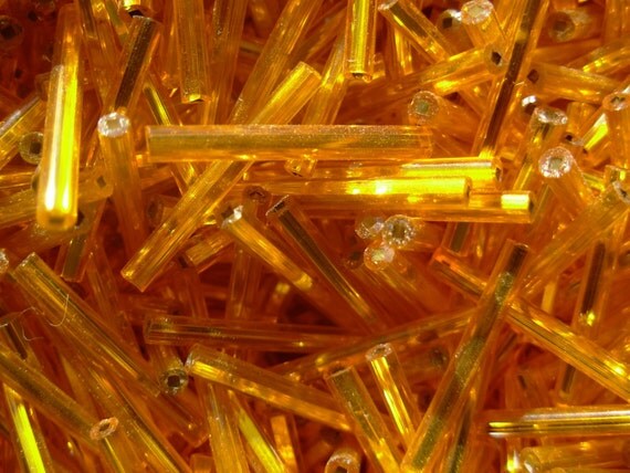 20mm Bugle Beads Silver Lined Orange ( 200pc ) (BN50-4)