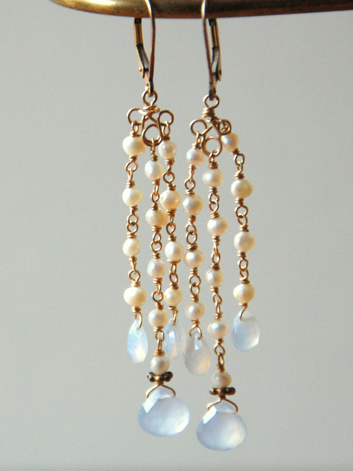 Pearl & Blue Chalcedony Earrings - 14k Gold Filled