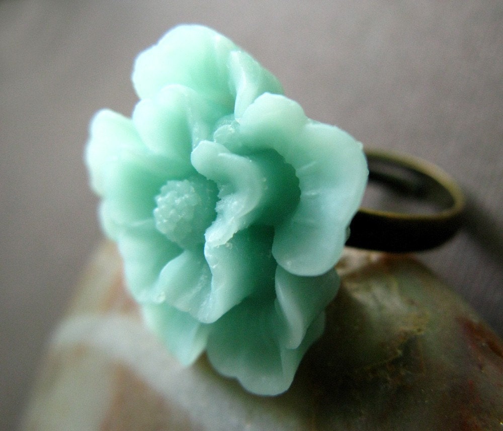 Aqua Sakura Flower Adjustable Ring, size 6 to Plus Size free shipping