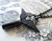 Mens Steampunk necklace, vintage skeleton key, freedom wings jewelry for women and men